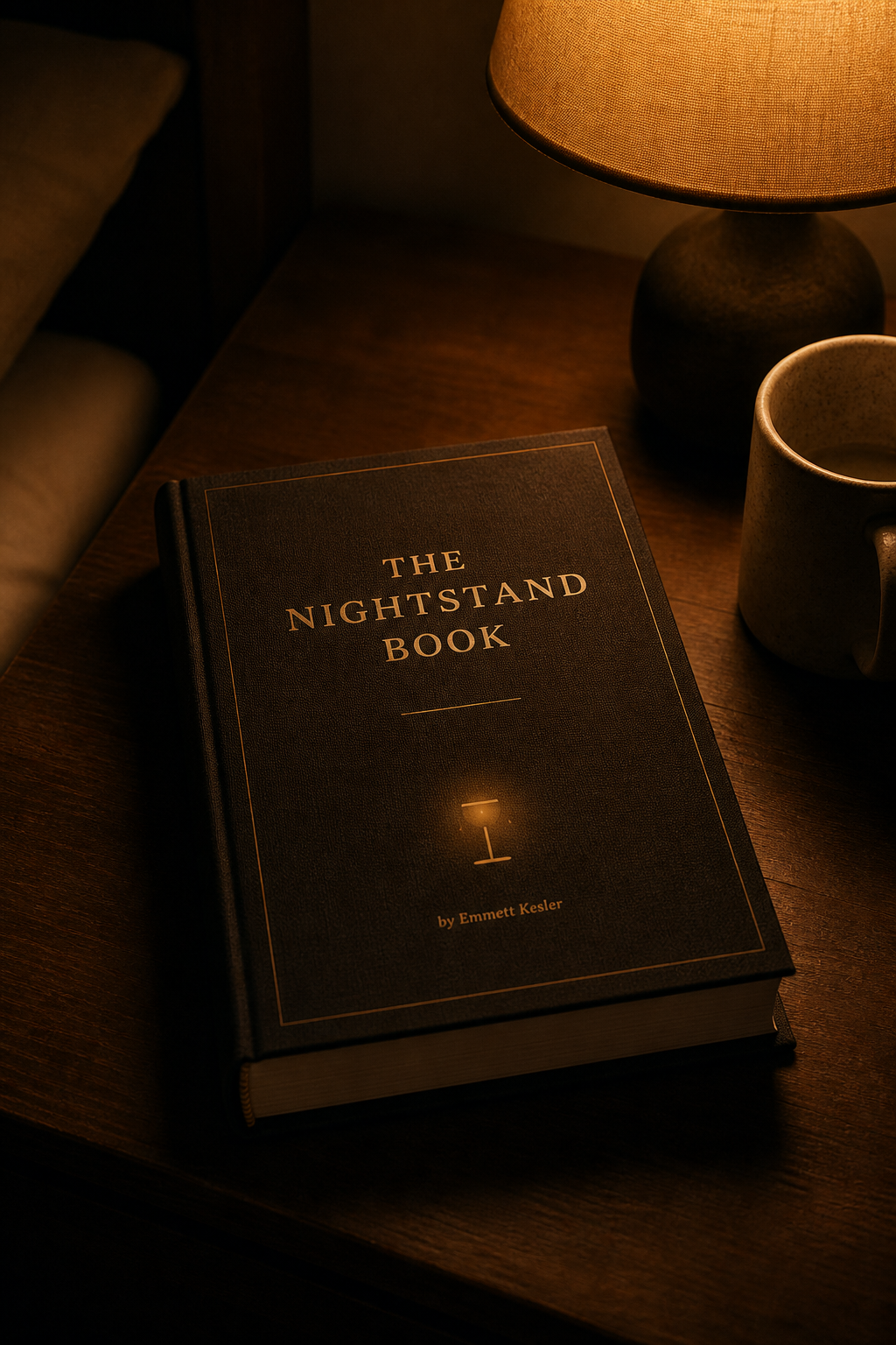 The Nightstand Book under an amber bedside lamp