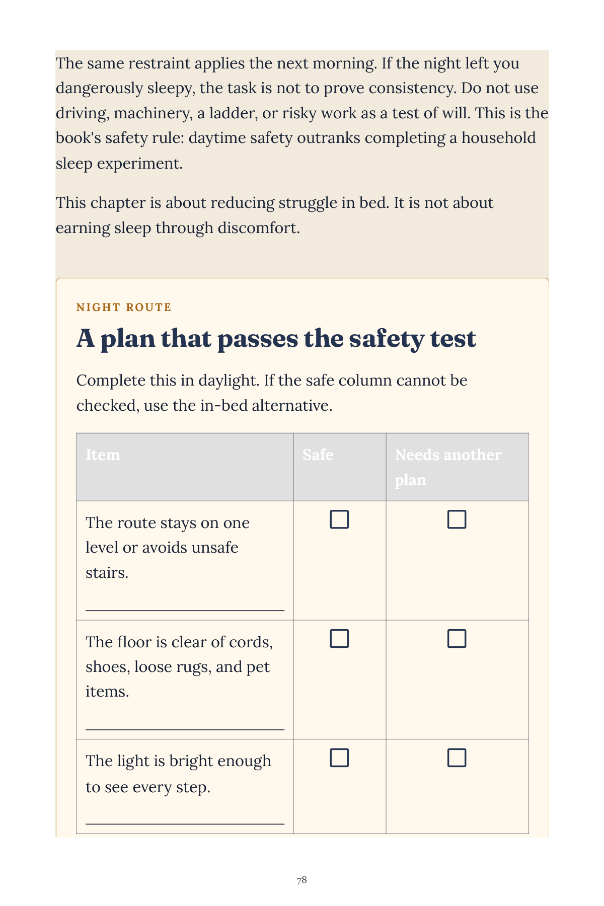 Book preview showing a safe night route worksheet