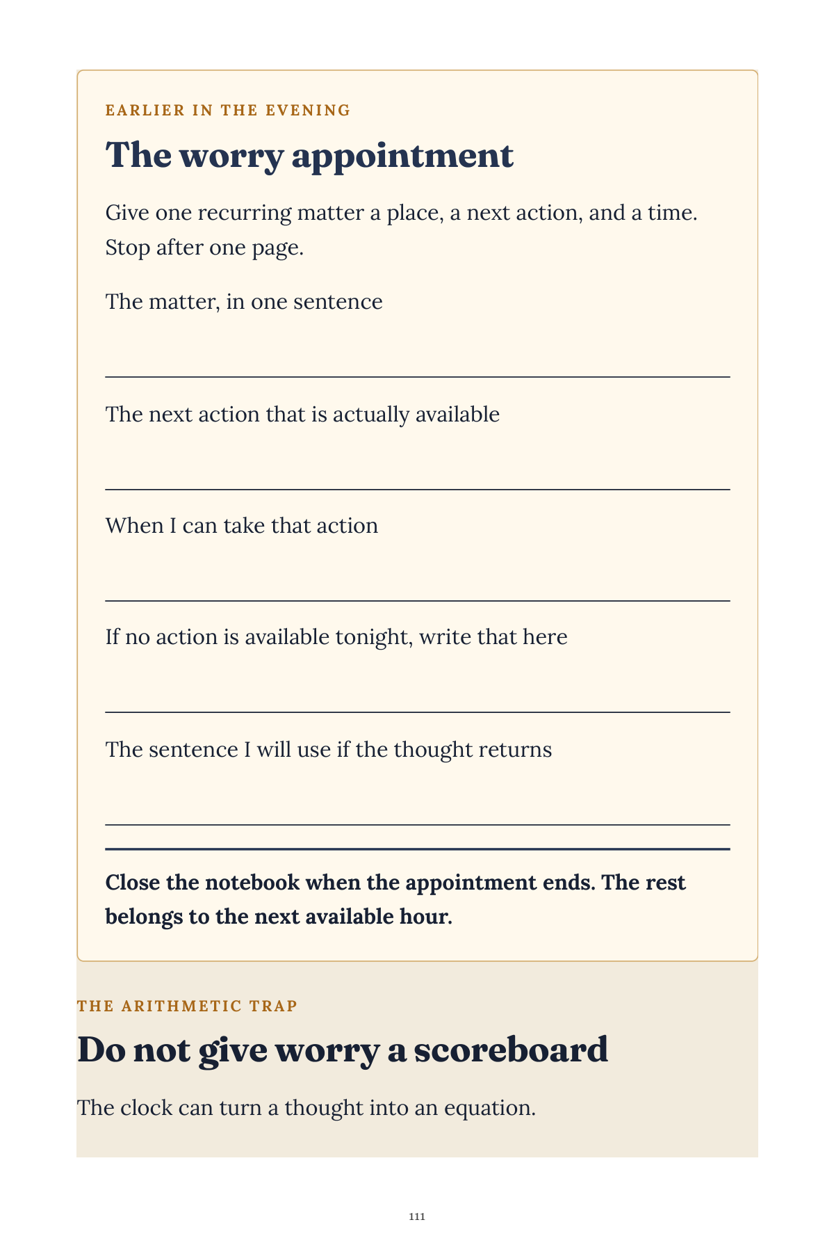 Book preview showing the worry appointment worksheet